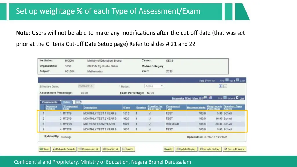 set up weightage of each type of assessment exam 6