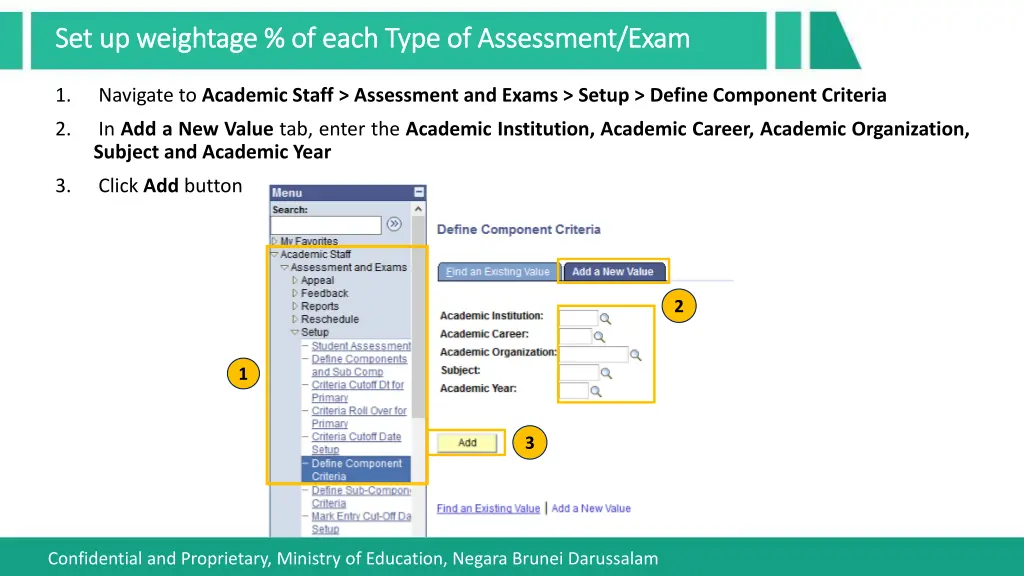 set up weightage of each type of assessment exam