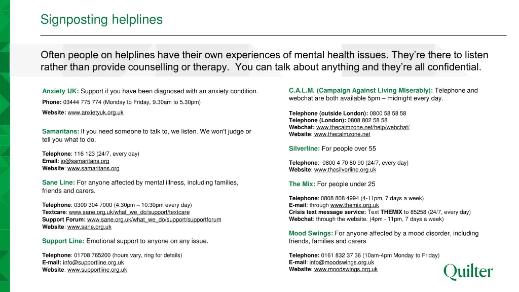 signposting helplines