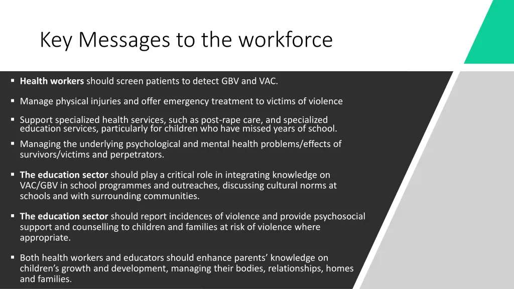 key messages to the workforce