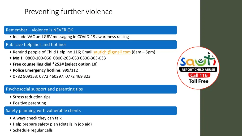 preventing further violence