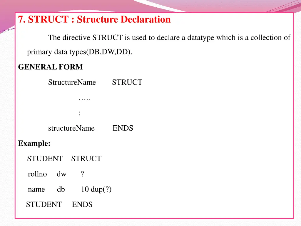 7 struct structure declaration