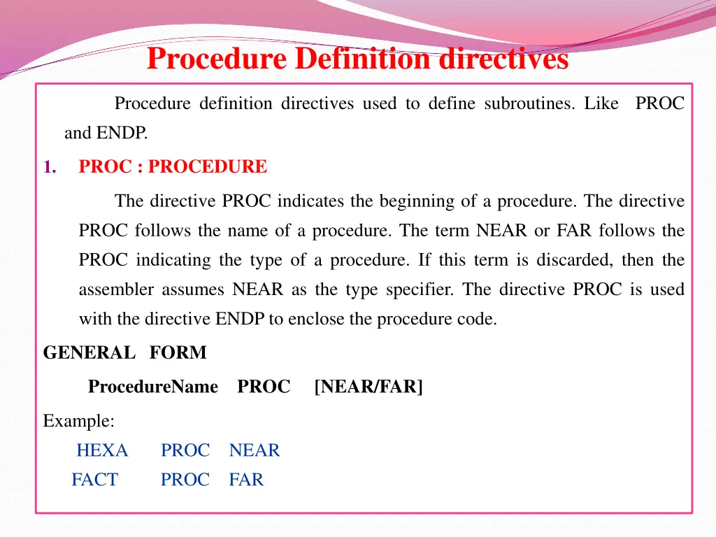 procedure definition directives