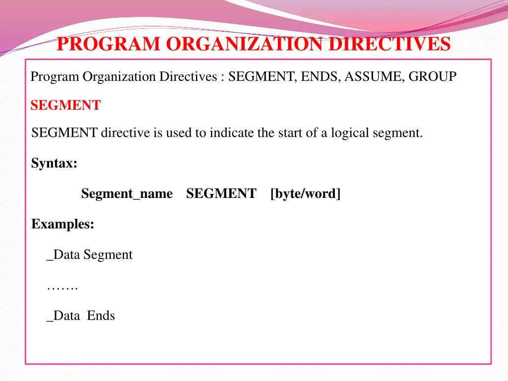 program organization directives