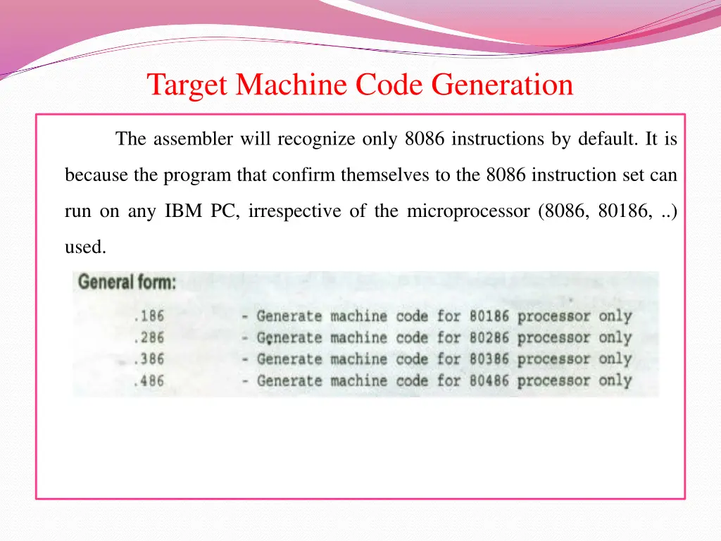 target machine code generation