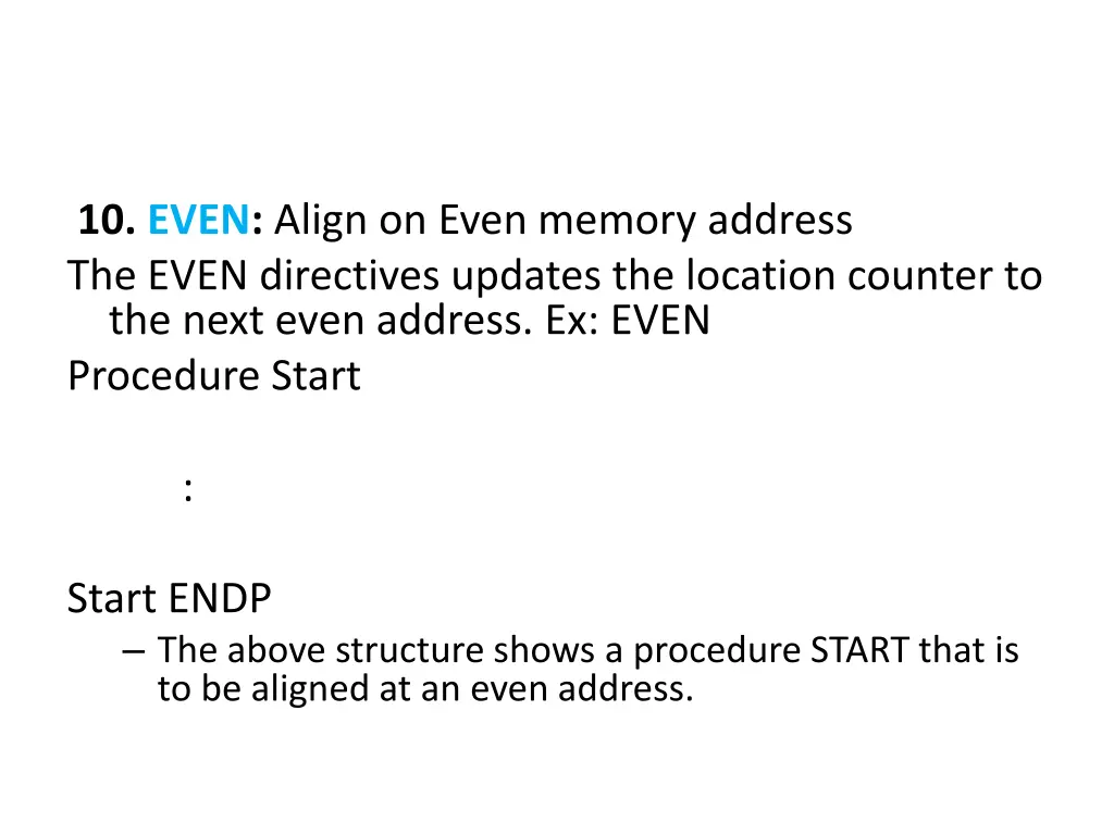 10 even align on even memory address the even