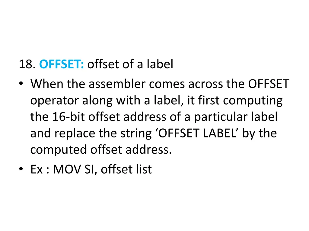 18 offset offset of a label when the assembler