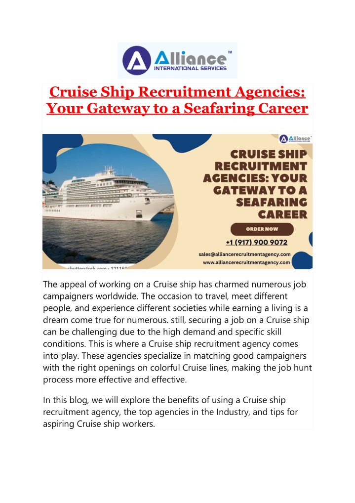 cruise ship recruitment agencies your gateway