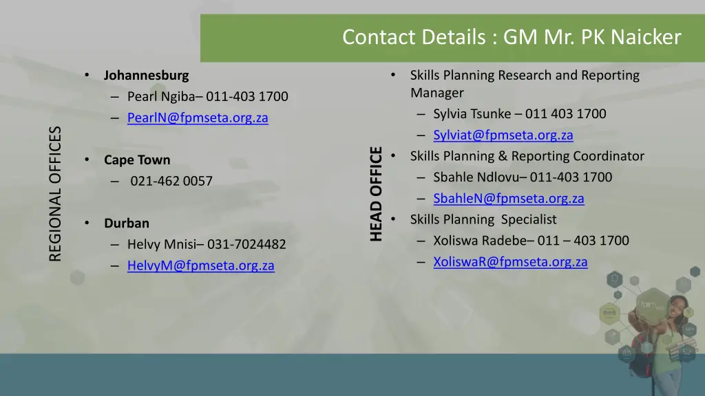 contact details gm mr pk naicker