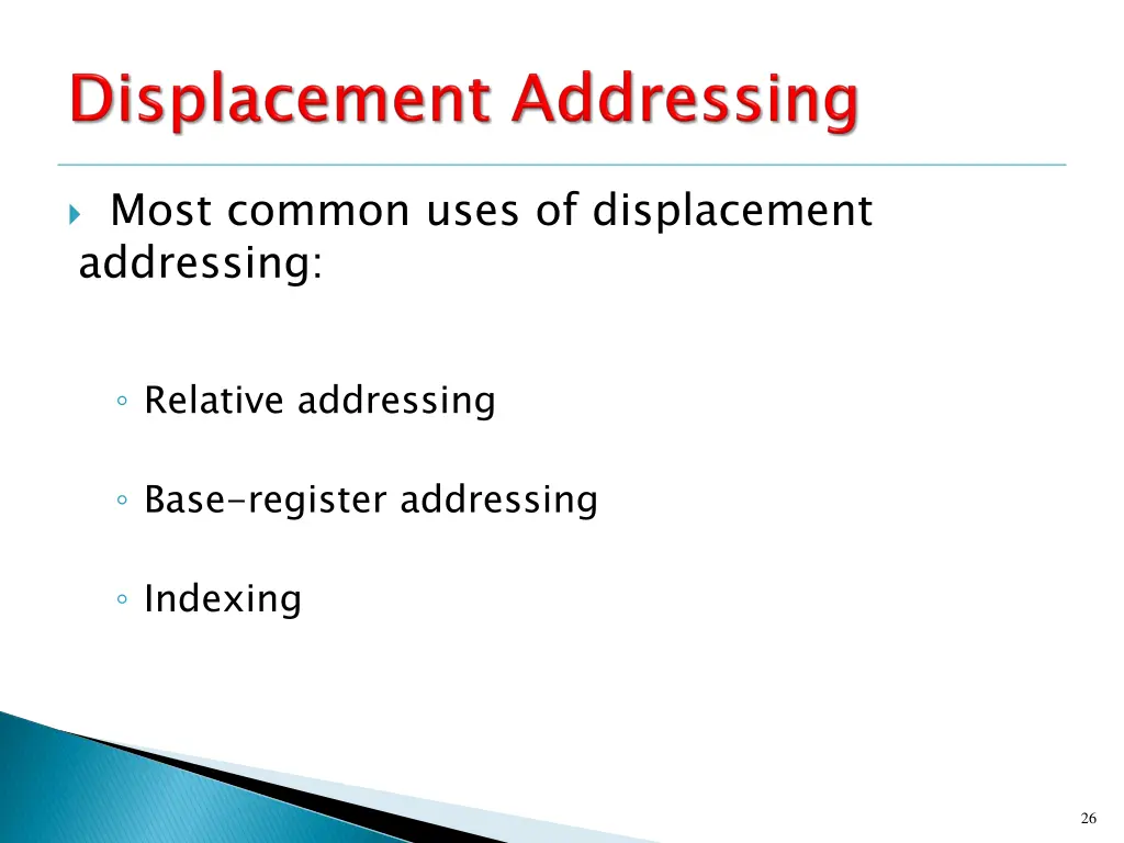 most common uses of displacement addressing