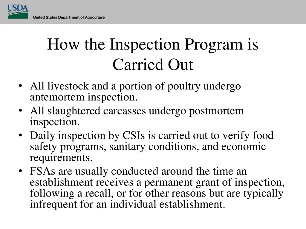 how the inspection program is carried