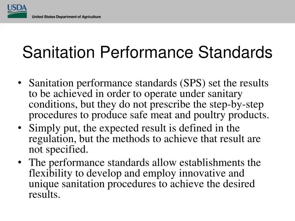 sanitation performance standards