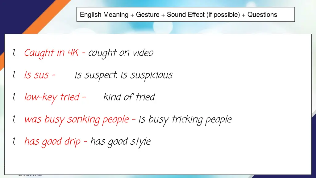 english meaning gesture sound effect if possible