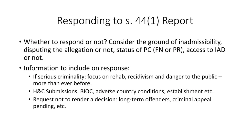 responding to s 44 1 report