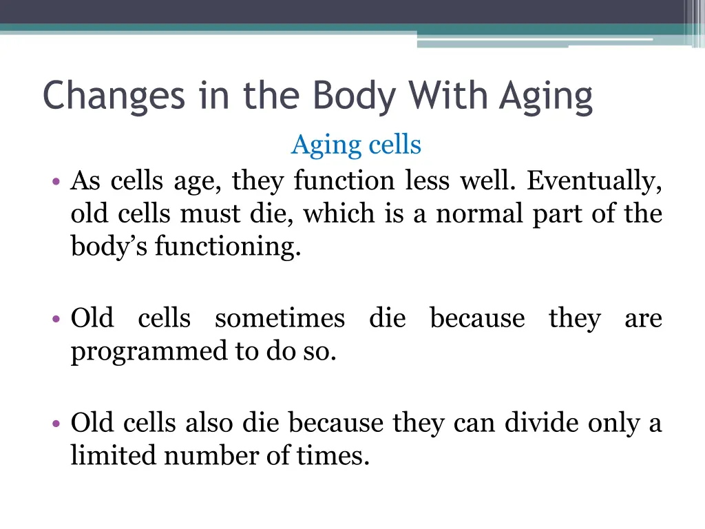 changes in the body with aging aging cells