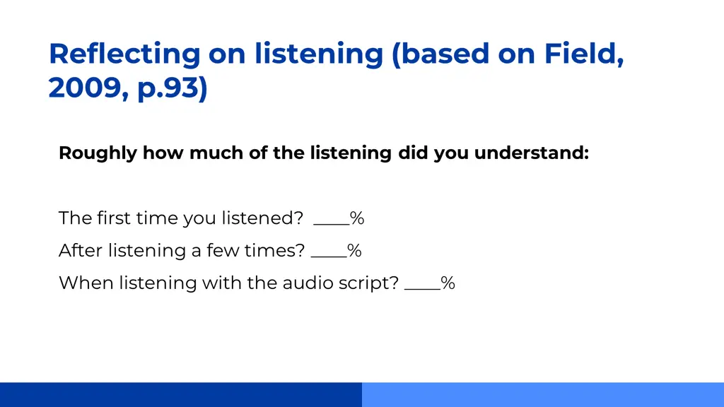 reflecting on listening based on field 2009 p 93