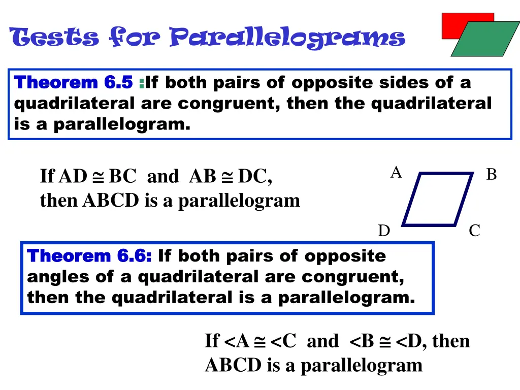 tests for parallelograms