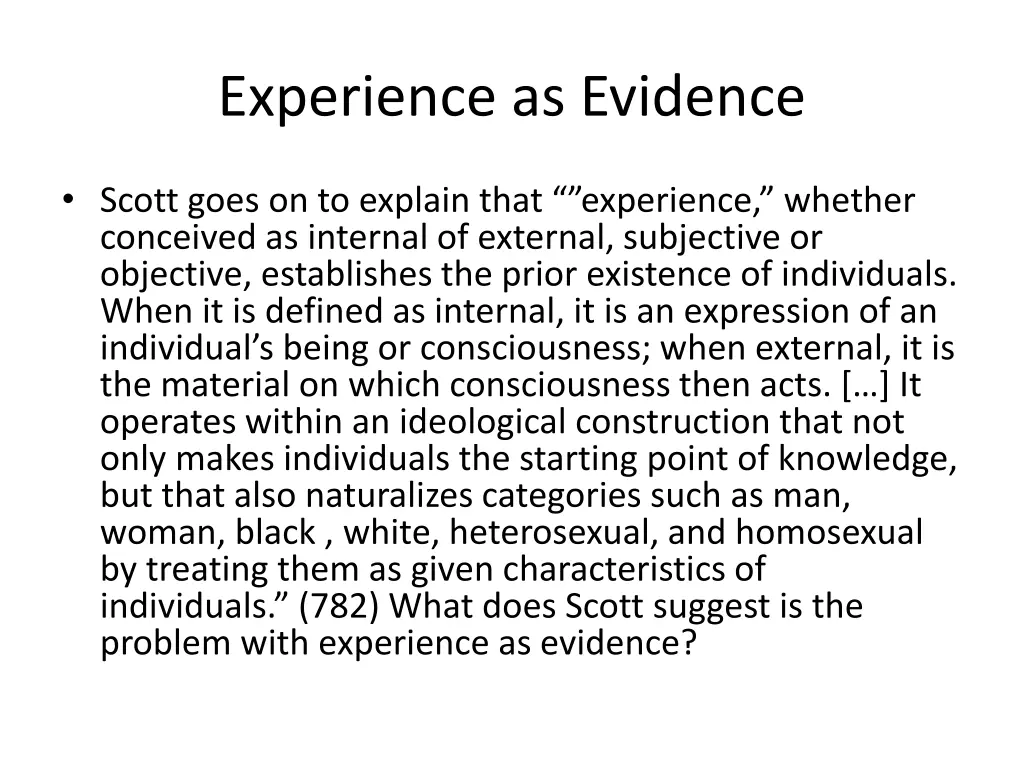 experience as evidence