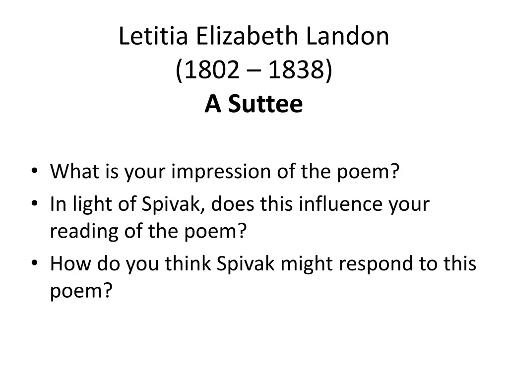 letitia elizabeth landon 1802 1838 a suttee