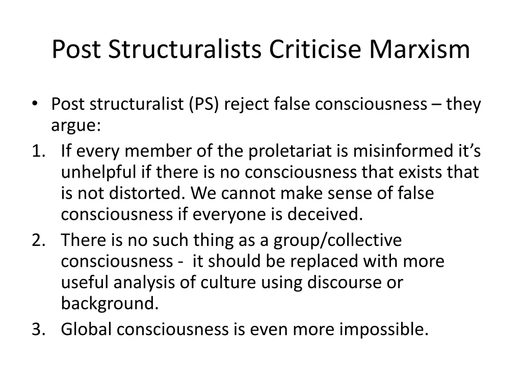 post structuralists criticise marxism