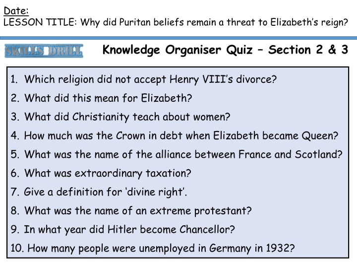 date lesson title why did puritan beliefs remain