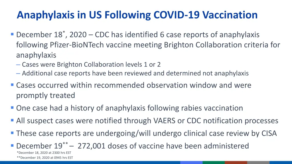 anaphylaxis in us following covid 19 vaccination