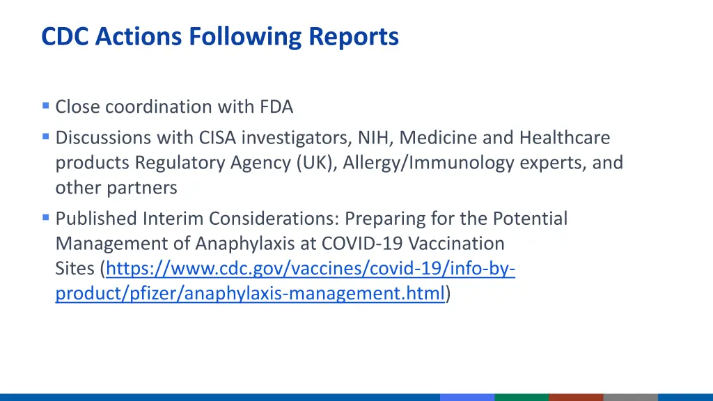 cdc actions following reports