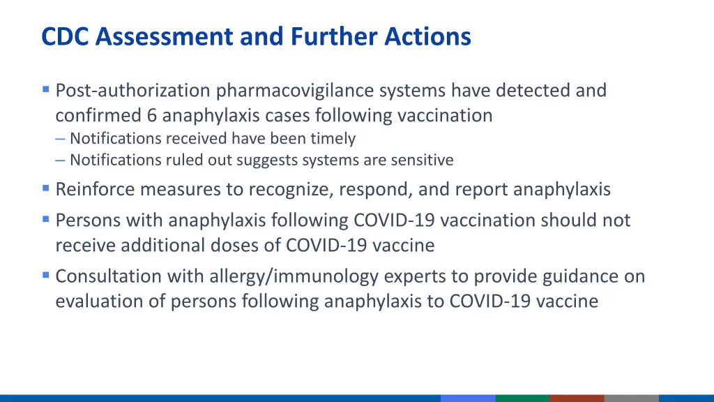 cdc assessment and further actions