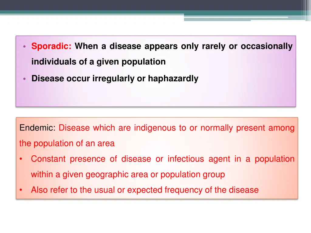 sporadic when a disease appears only rarely