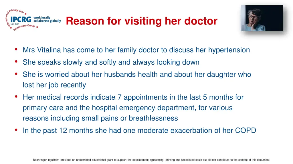 reason for visiting her doctor