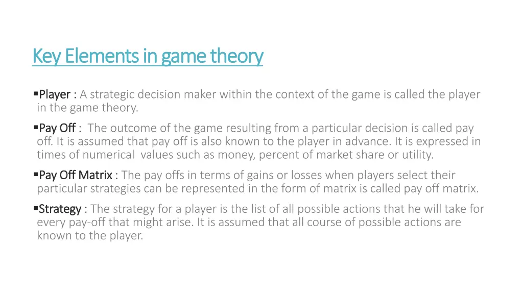 key elements in game theory key elements in game