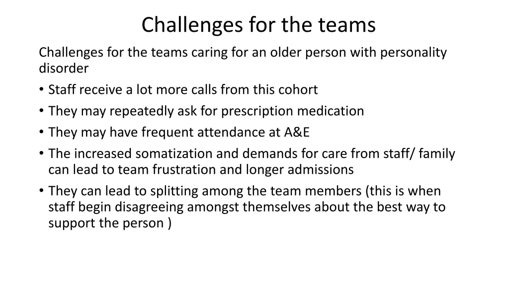 challenges for the teams