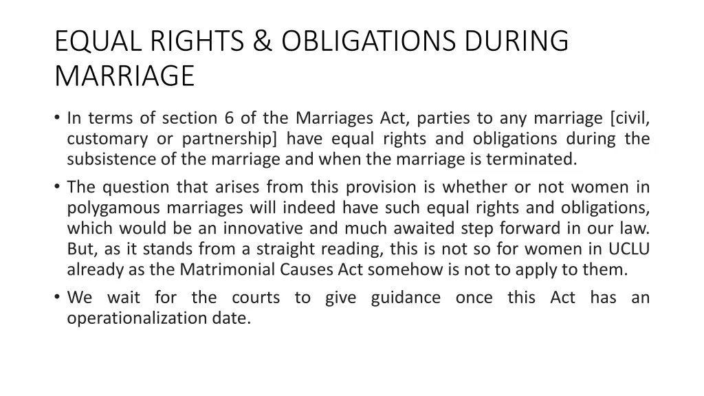 equal rights obligations during marriage