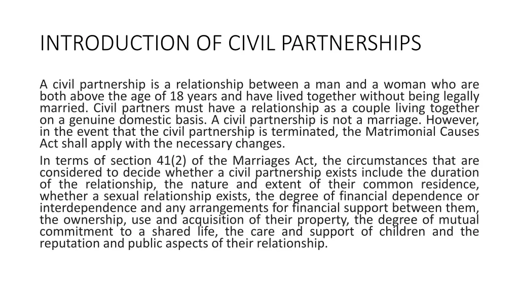 introduction of civil partnerships