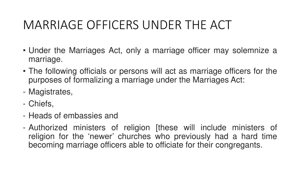 marriage officers under the act