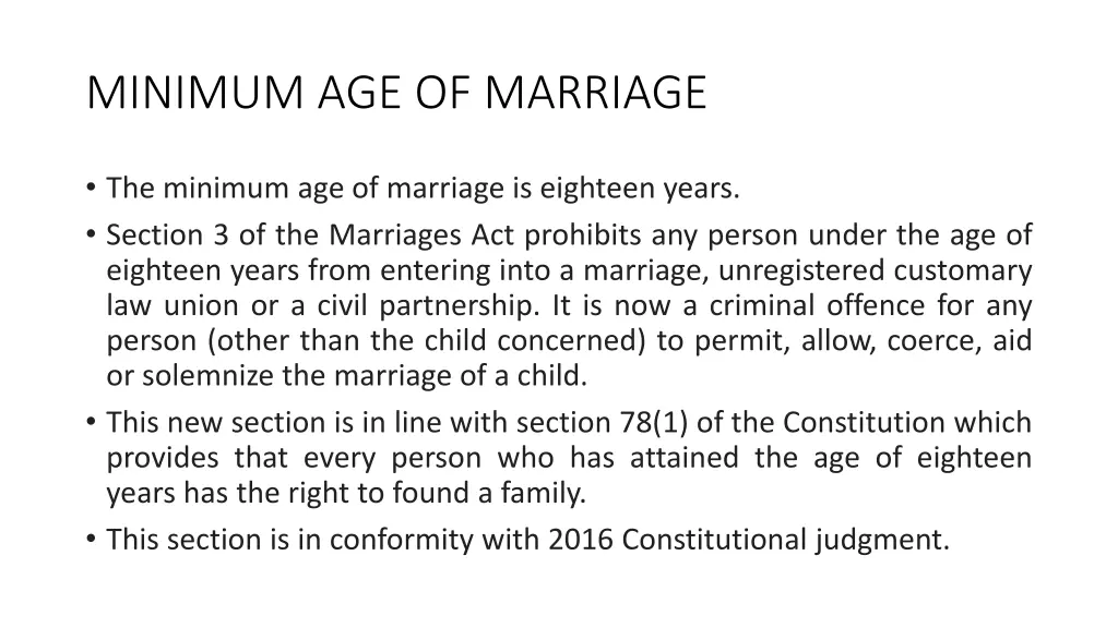 minimum age of marriage