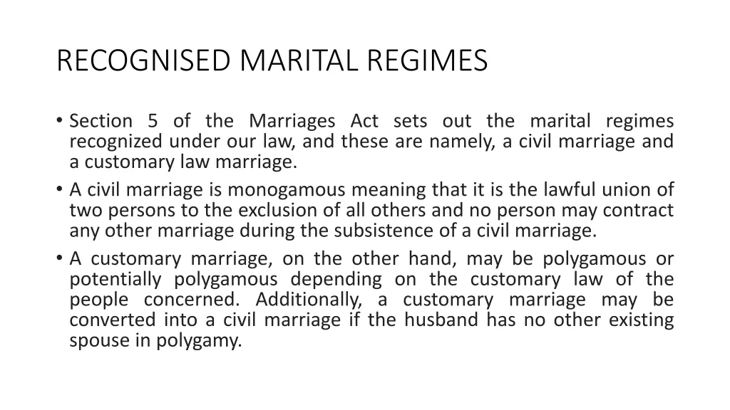 recognised marital regimes