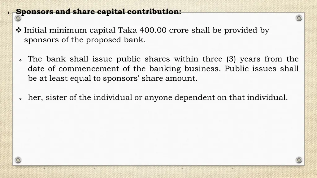 1 sponsors and share capital contribution