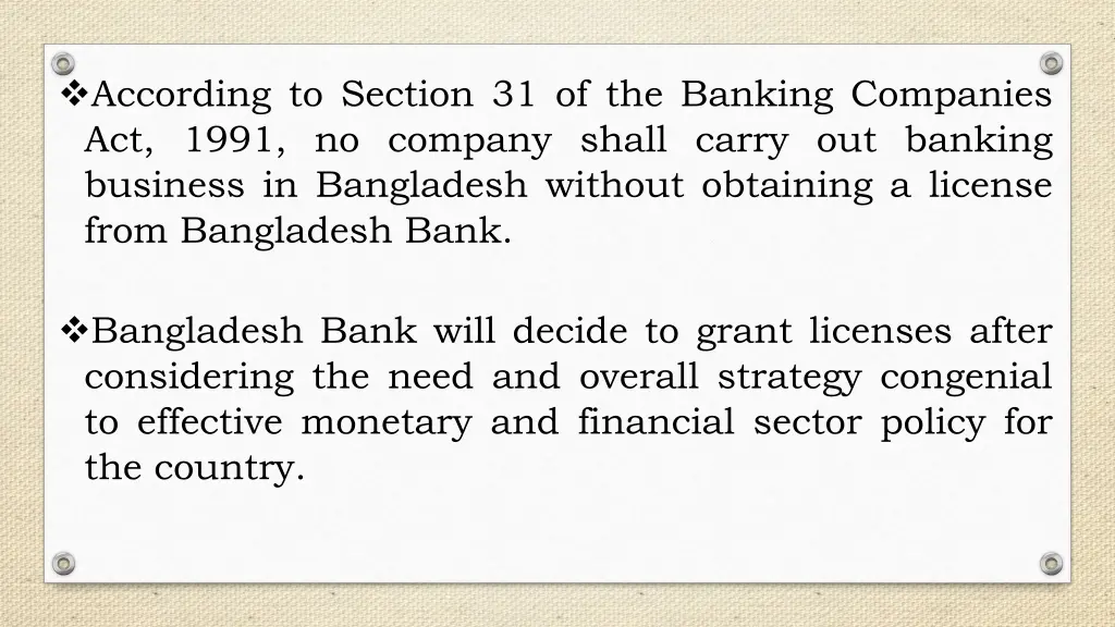 according to section 31 of the banking companies