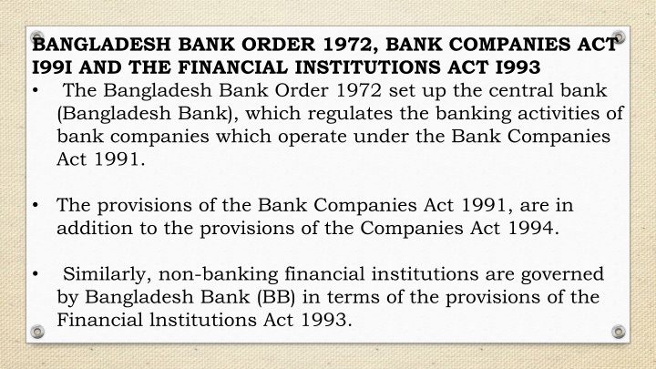 bangladesh bank order 1972 bank companies