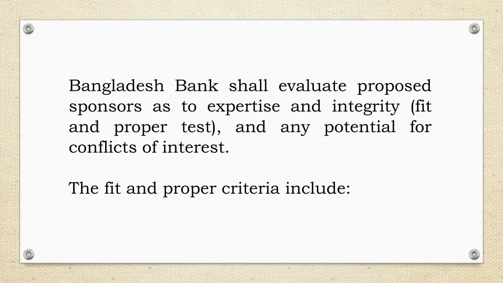 bangladesh bank shall evaluate proposed sponsors