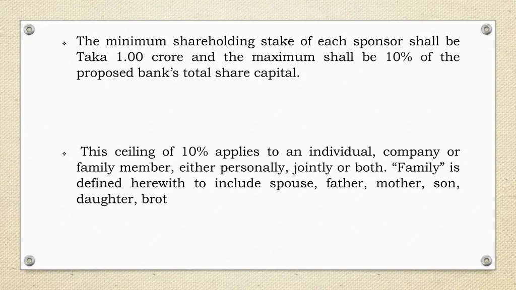 the minimum shareholding stake of each sponsor