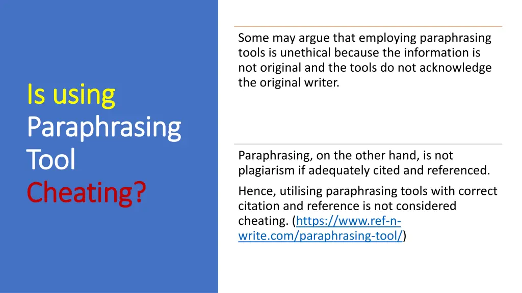 some may argue that employing paraphrasing tools