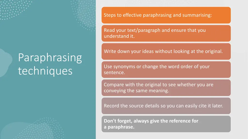 steps to effective paraphrasing and summarising