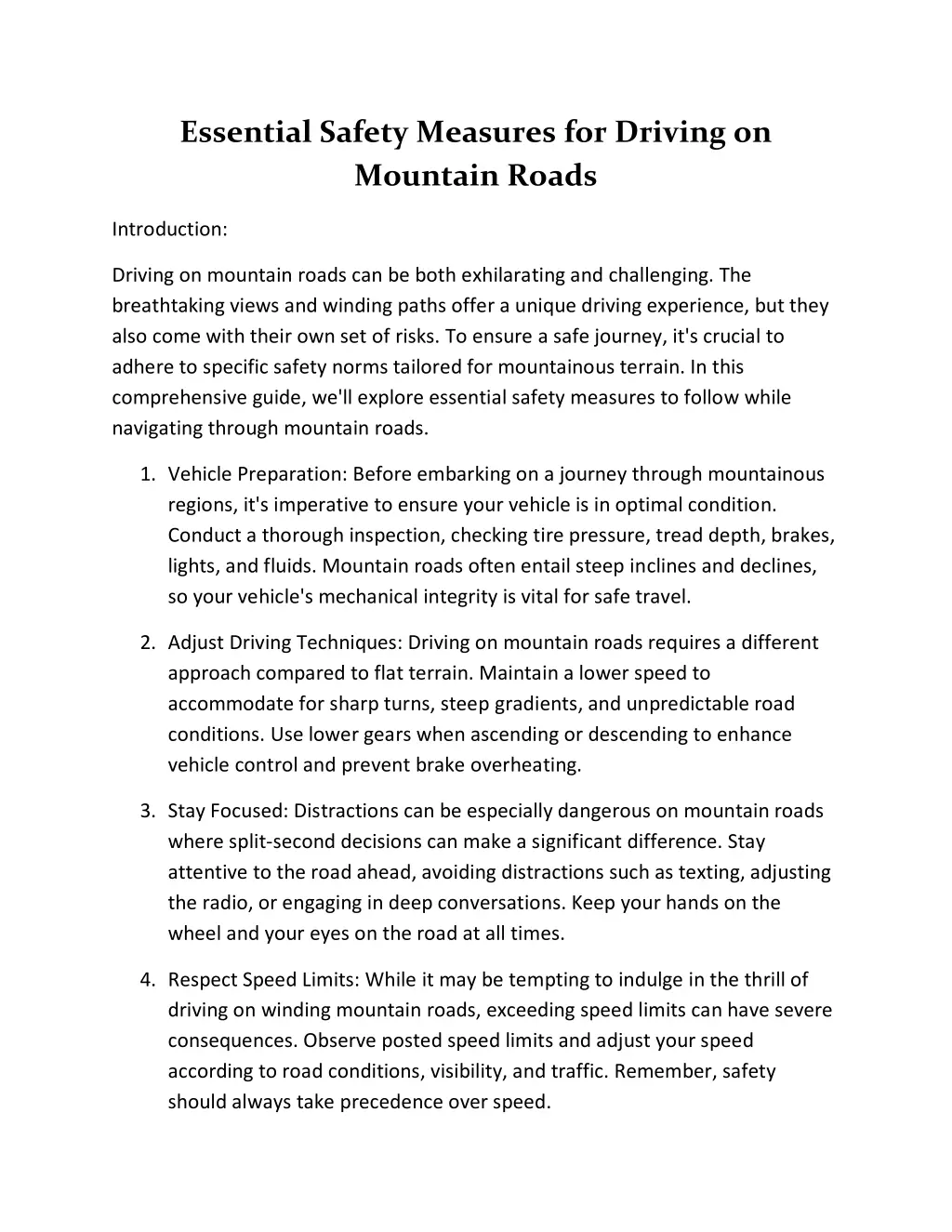 essential safety measures for driving on mountain