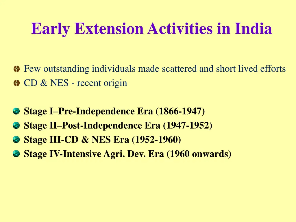 early extension activities in india