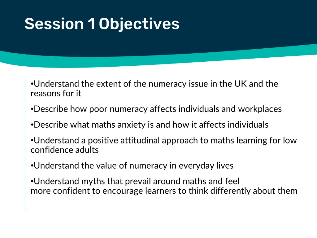 session 1 objectives