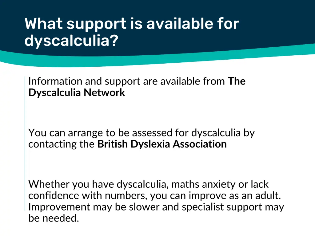 what support is available for dyscalculia