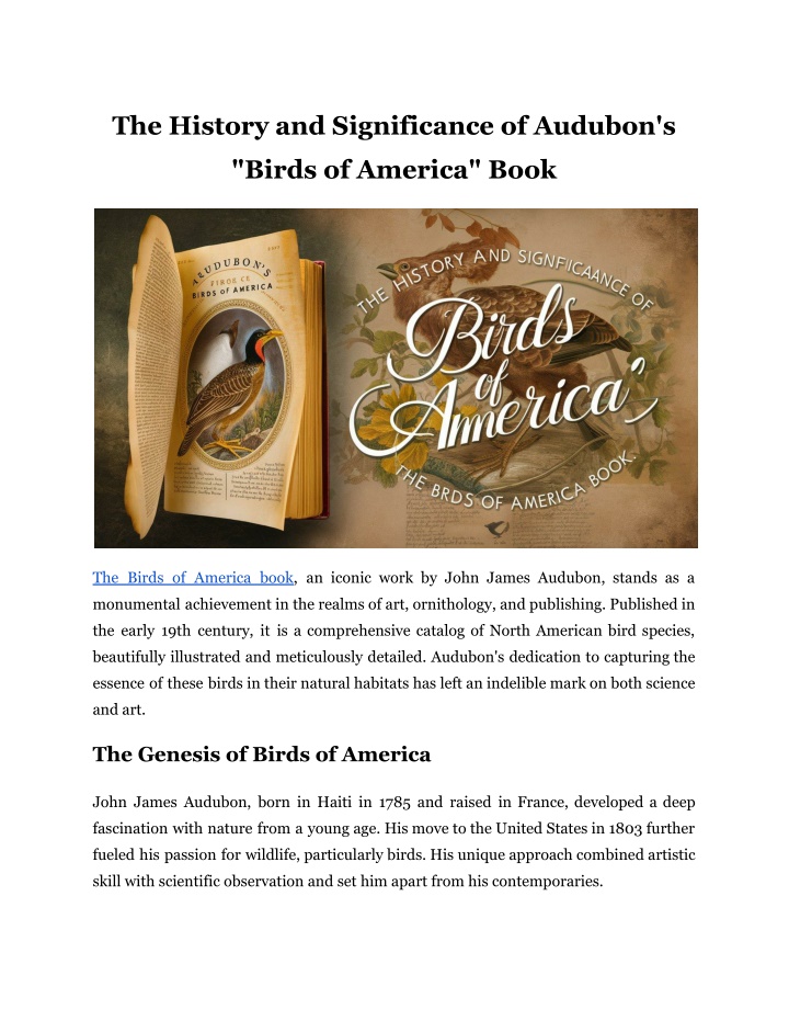 the history and significance of audubon s