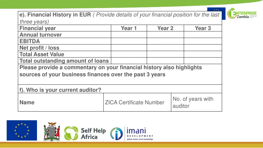 e financial history in eur provide details